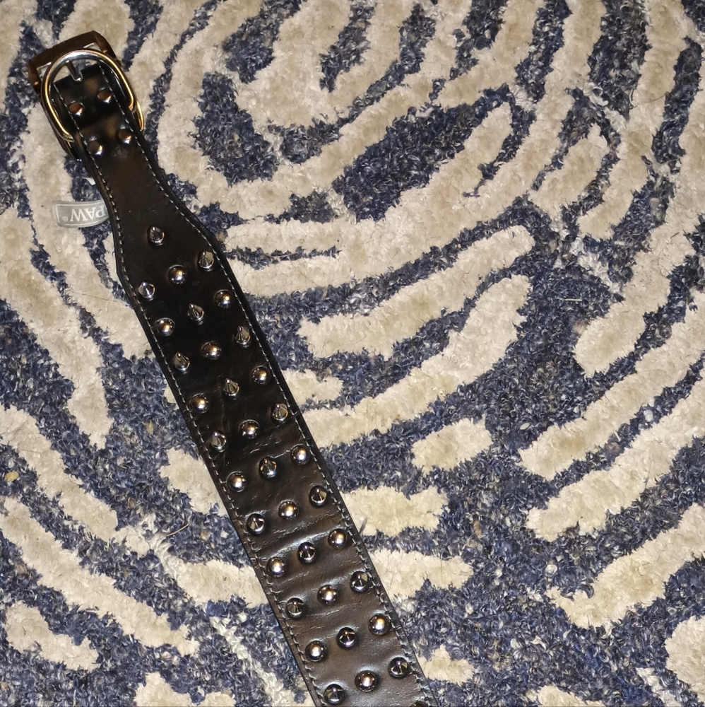 Super cool Black Faux leather Spiked dog collar from TOP PAW